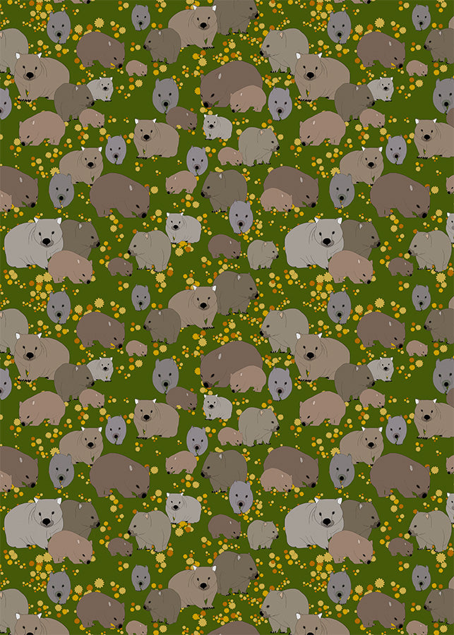 Wombat & Wattle Pattern Tea Towel