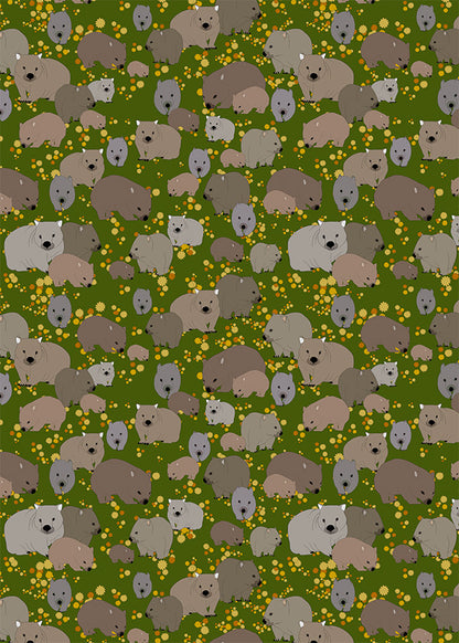 Wombat & Wattle Pattern Tea Towel
